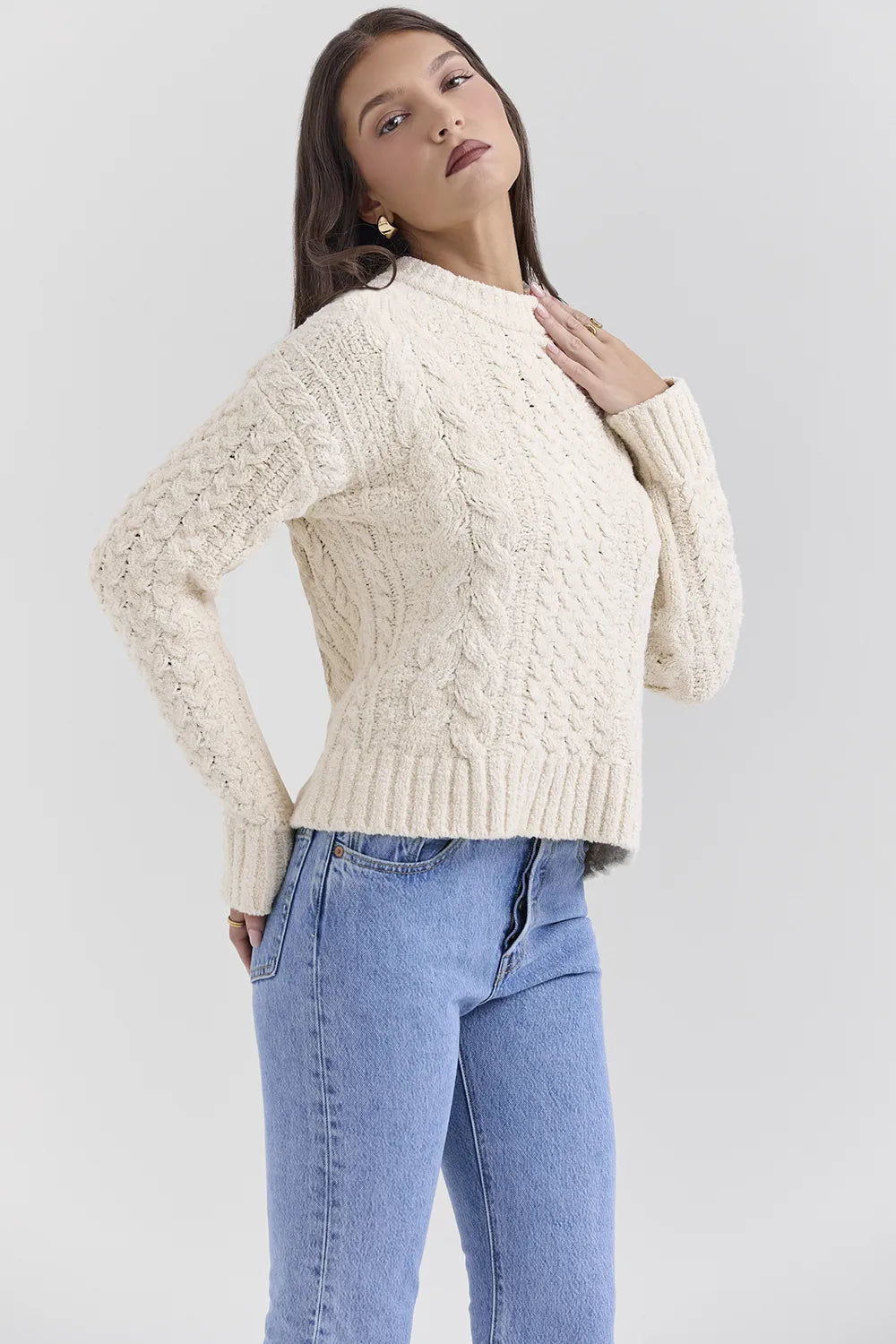 Jasper Cream Chunky Cable Knit Sweater