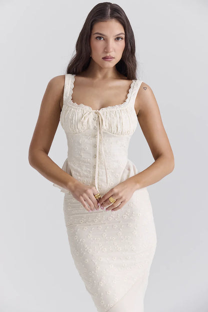 Jean Vintage Cream Cotton Broderie Anglais Peplum Top