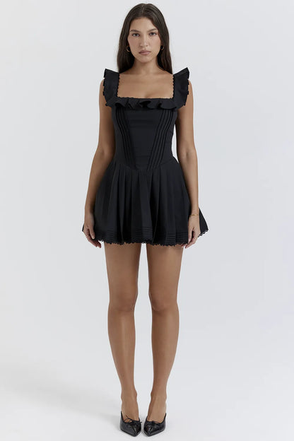 Jemima Black Pin Tuck Pleated Dress