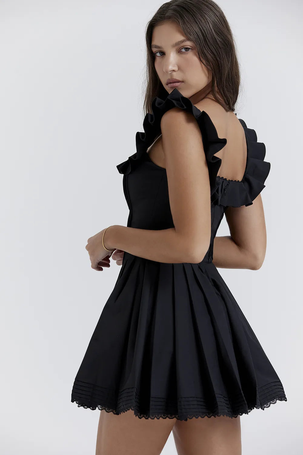 Jemima Black Pin Tuck Pleated Dress