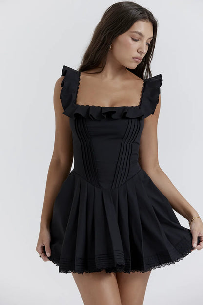 Jemima Black Pin Tuck Pleated Dress