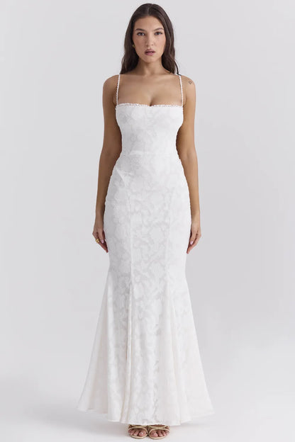 Joan Ivory Lace Up Back Maxi Dress