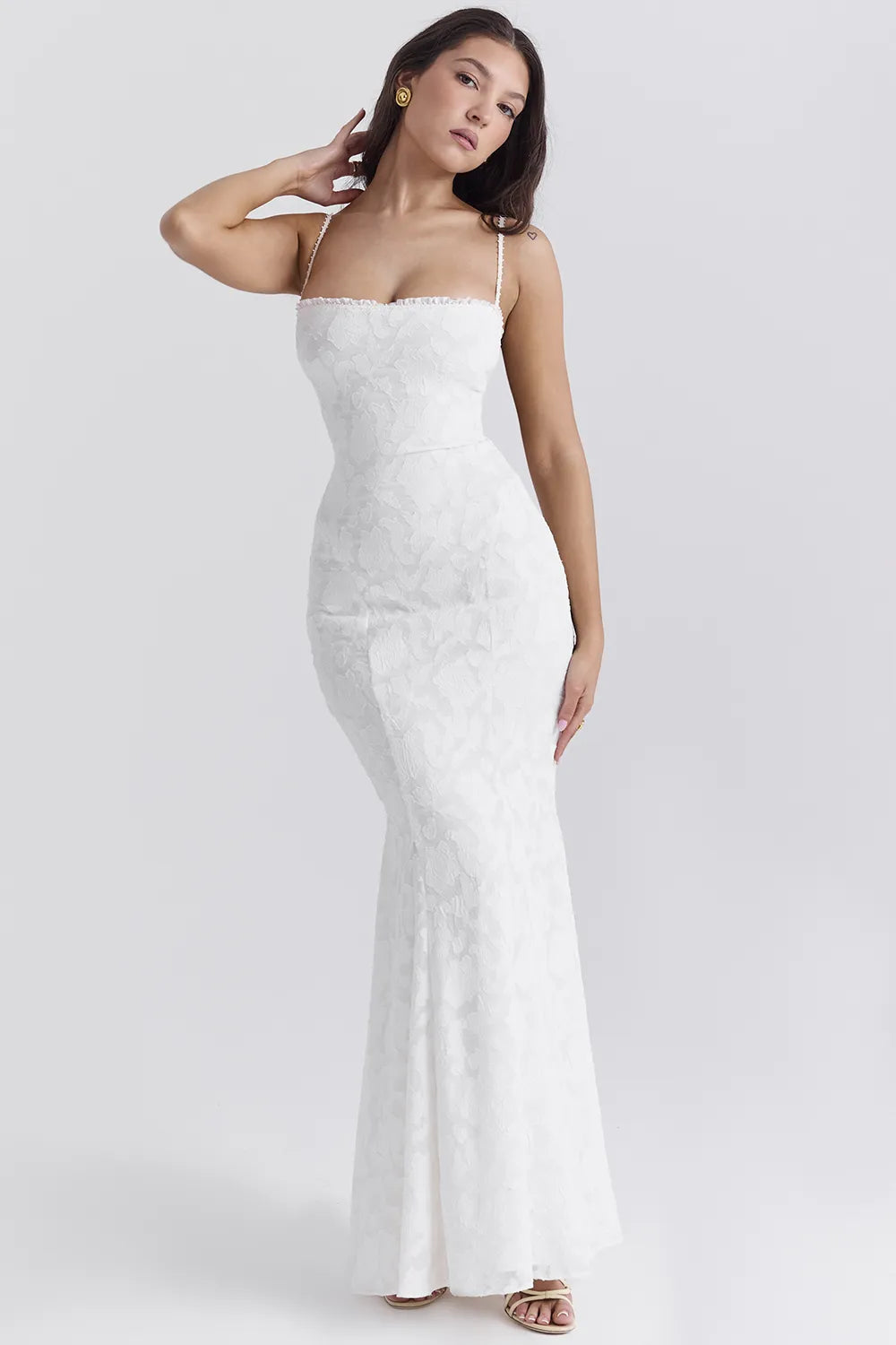 Joan Ivory Lace Up Back Maxi Dress
