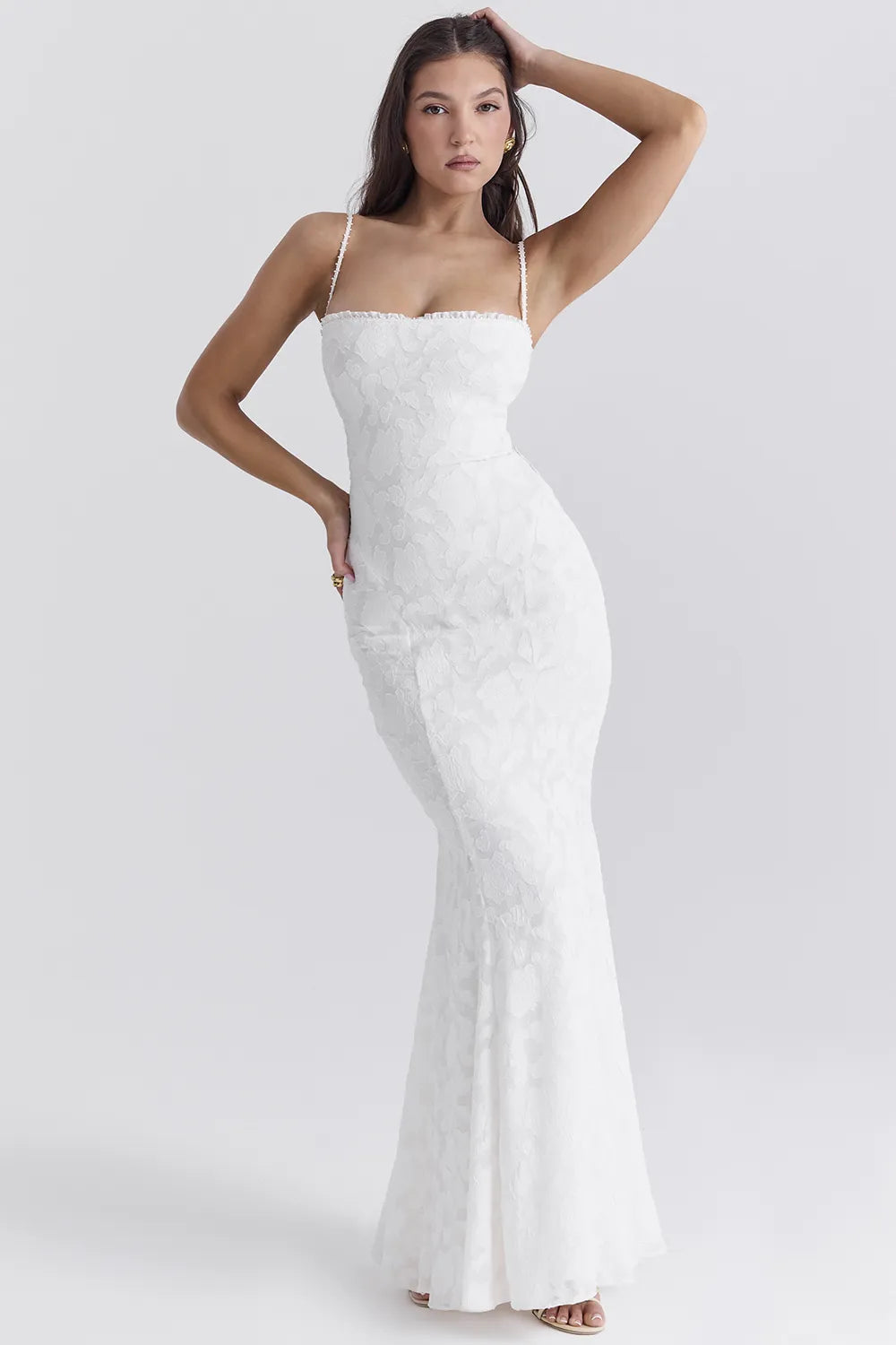Joan Ivory Lace Up Back Maxi Dress