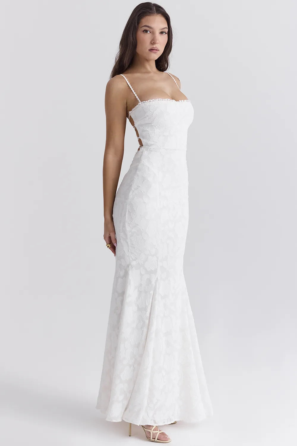 Joan Ivory Lace Up Back Maxi Dress