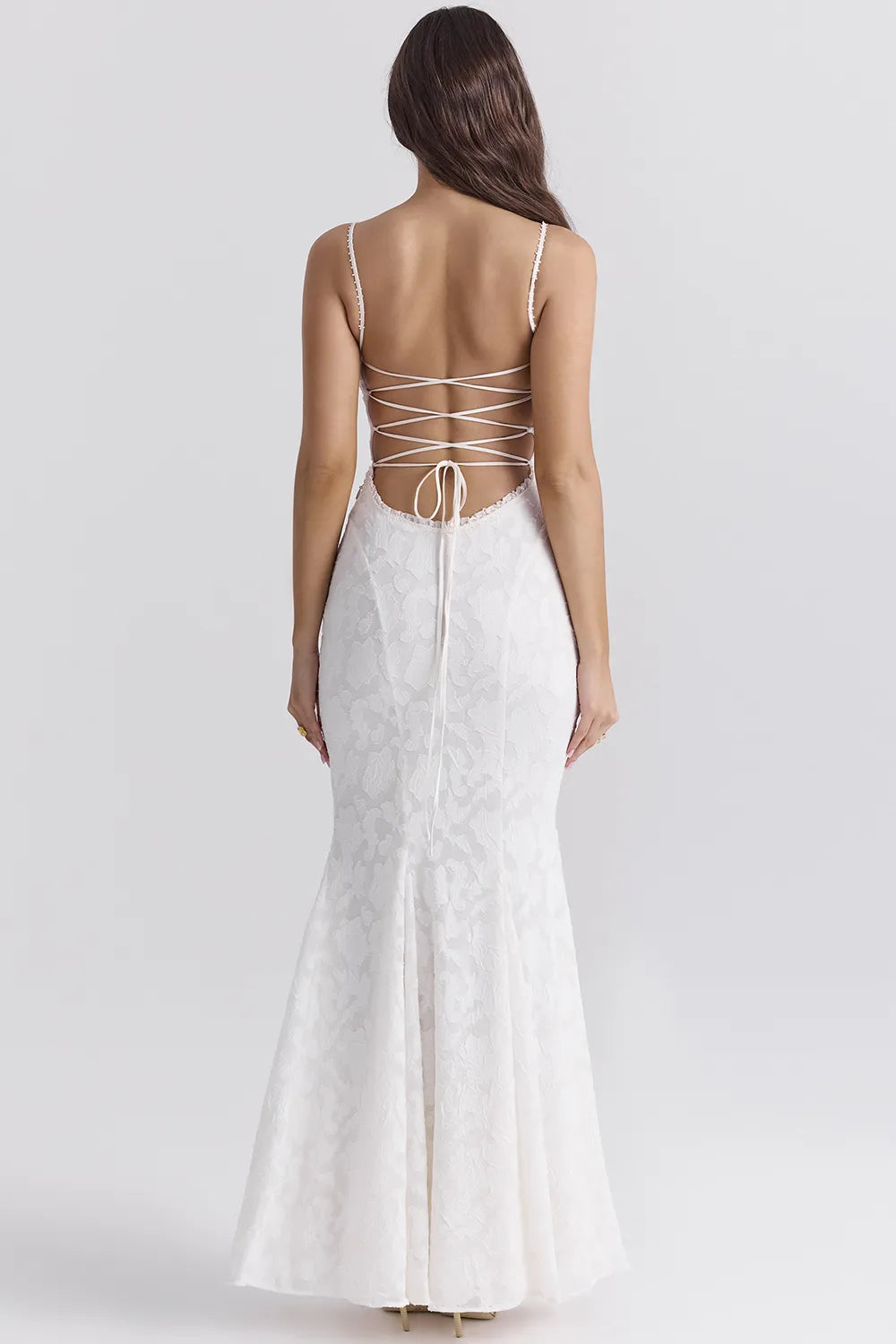 Joan Ivory Lace Up Back Maxi Dress