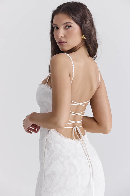 Joan Ivory Lace Up Back Maxi Dress