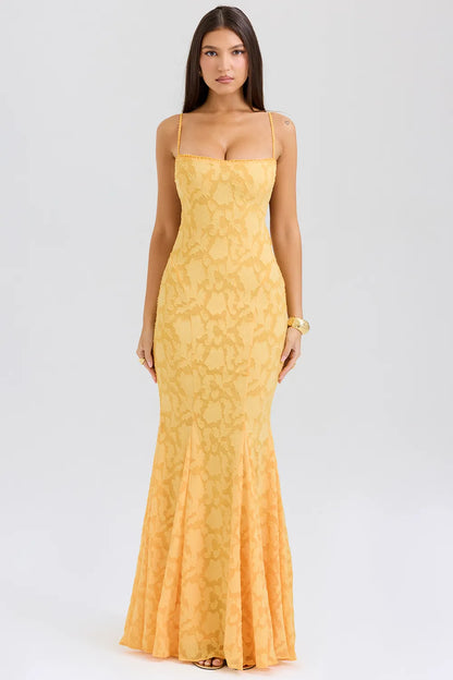 Joan Apricot Lace Up Back Maxi Dress