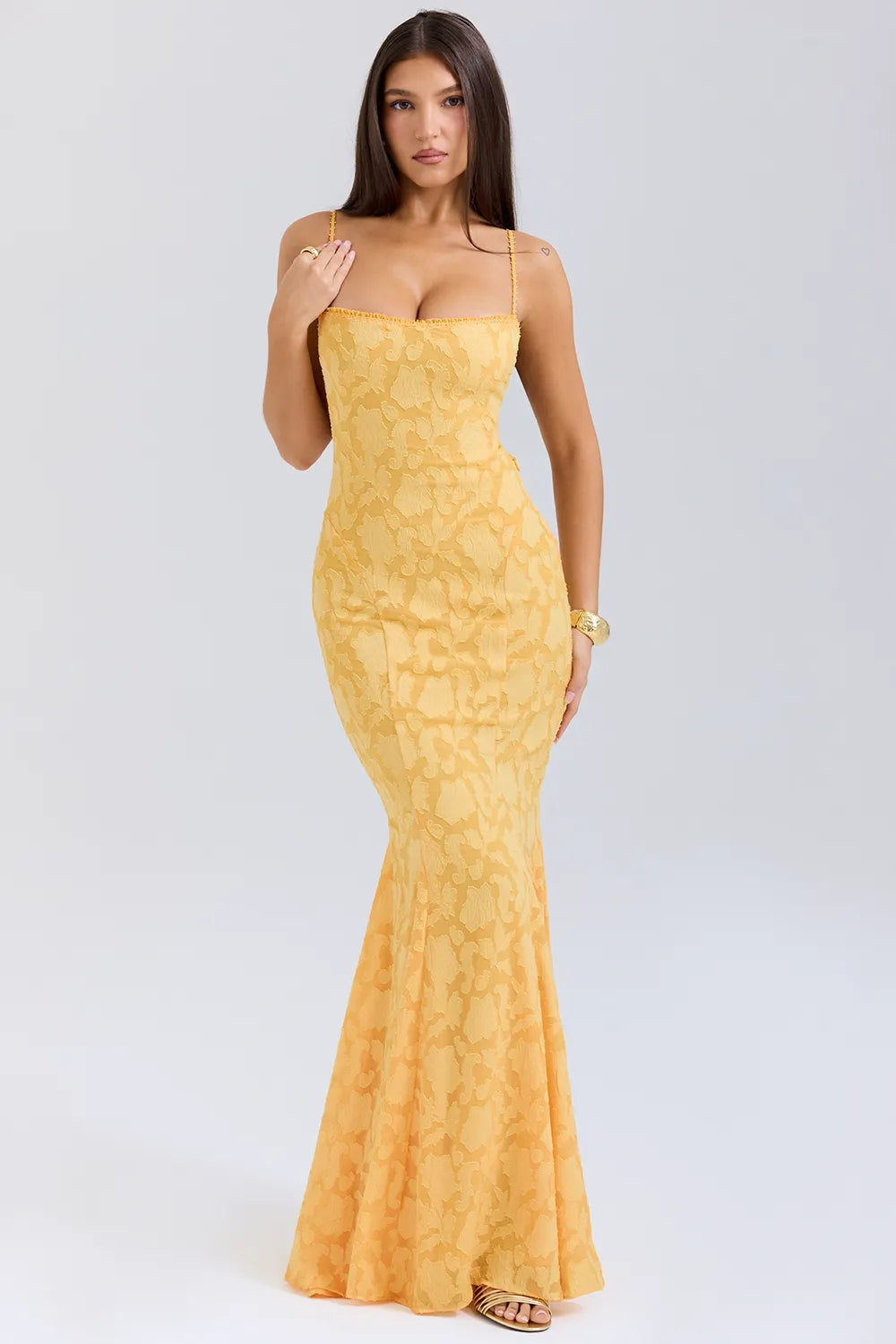 Joan Apricot Lace Up Back Maxi Dress