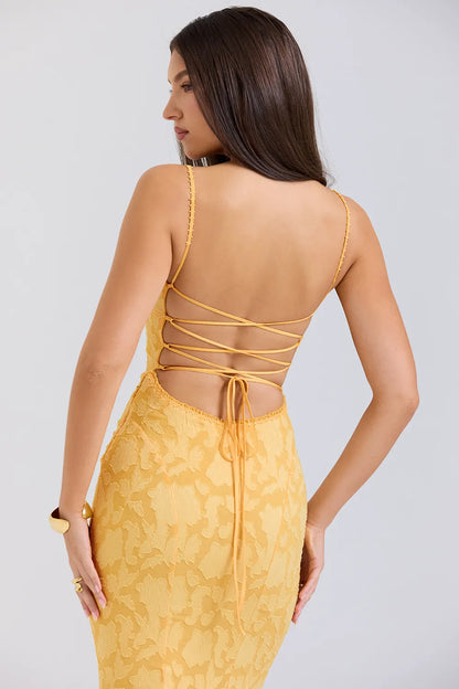 Joan Apricot Lace Up Back Maxi Dress