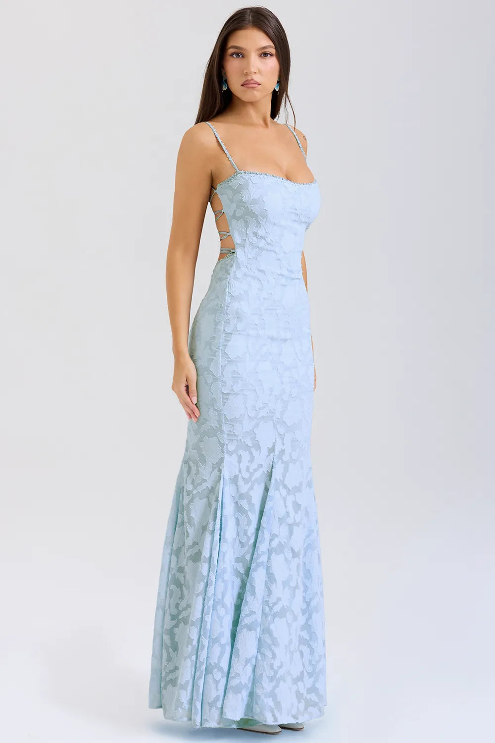 Joan Bluebell Lace Up Back Maxi Dress