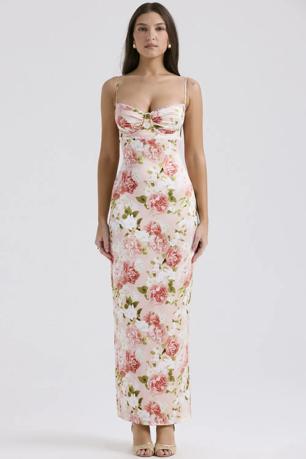 Josefina Pink Peony Print Satin Maxi Dress