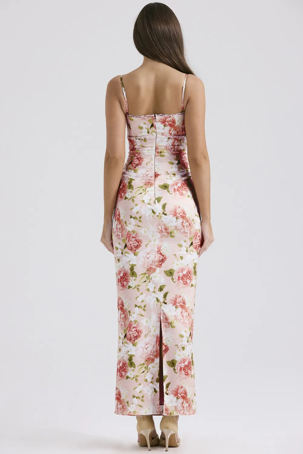 Josefina Pink Peony Print Satin Maxi Dress