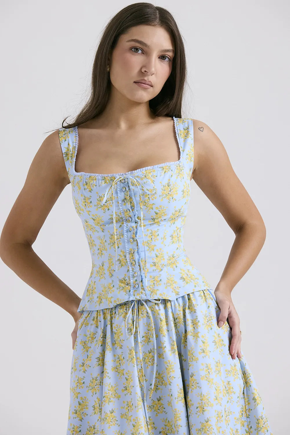 Juana Soft Blue Vintage Floral Print Cotton Top