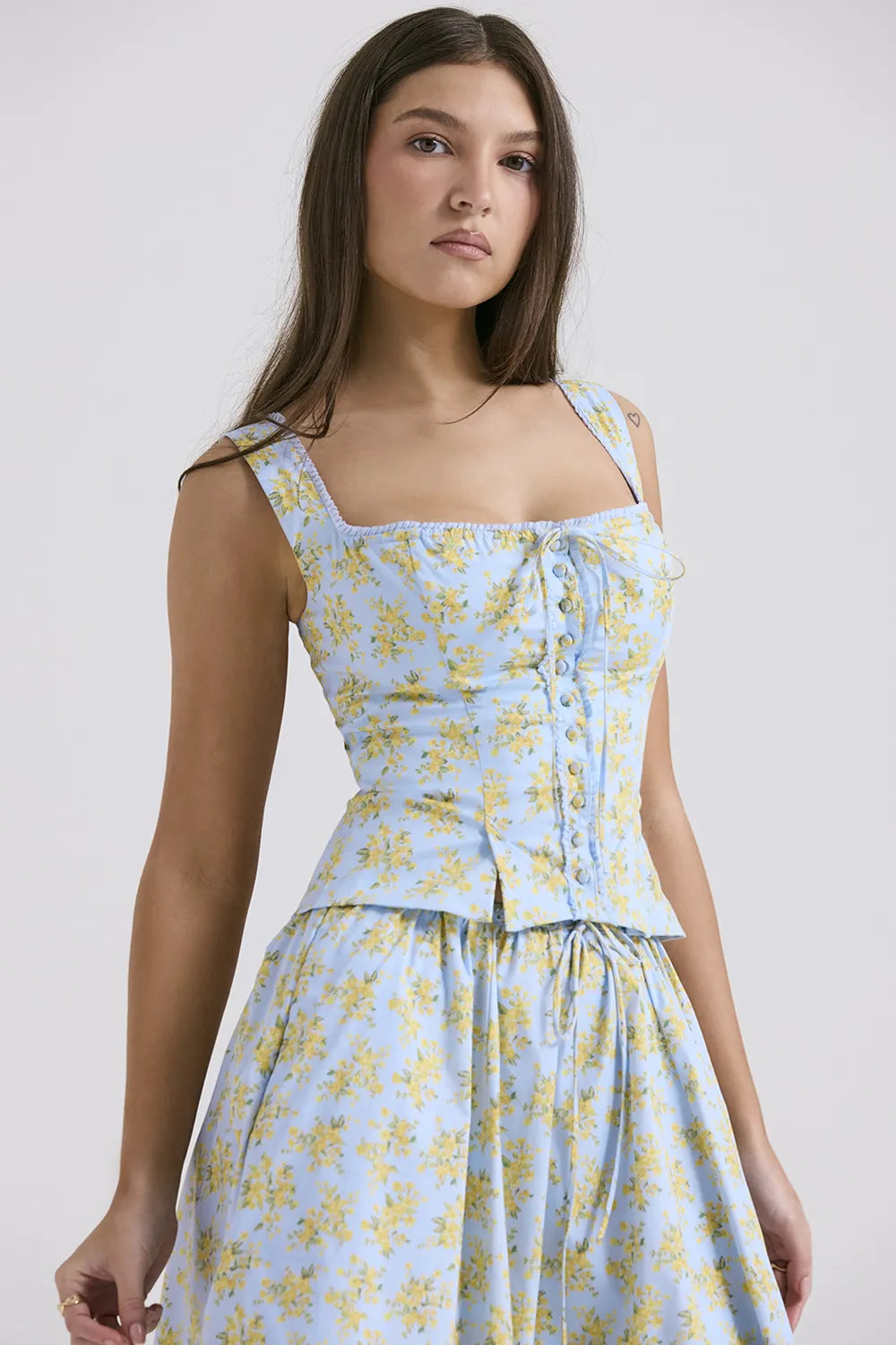 Juana Soft Blue Vintage Floral Print Cotton Top