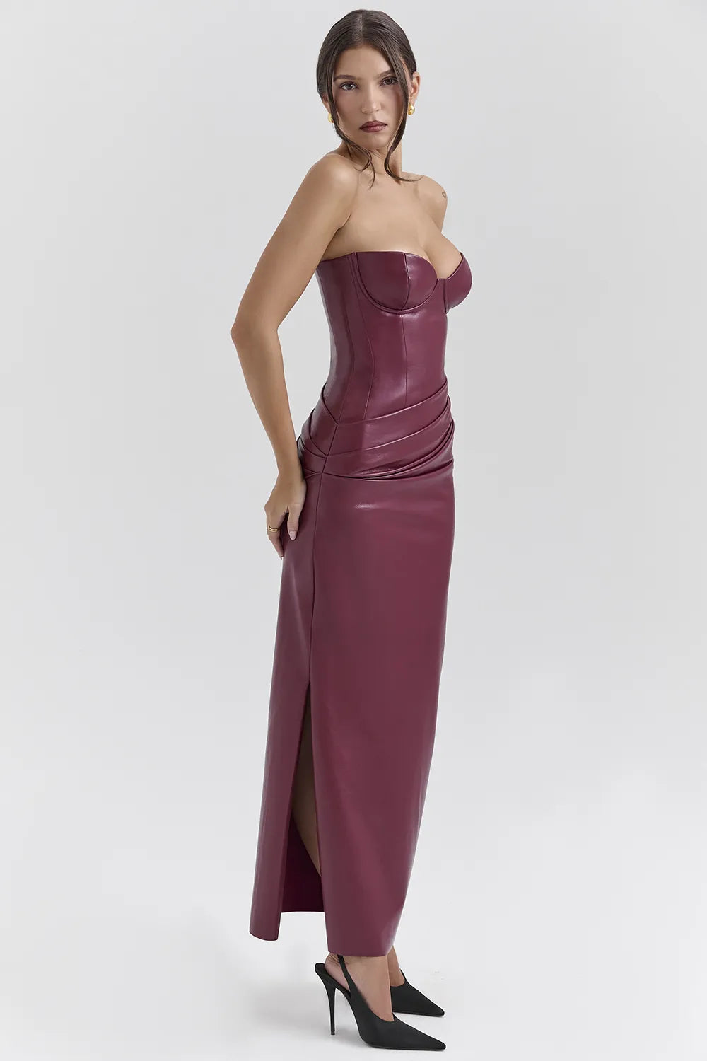 Juliana Cabernet Vegan Leather Midi Dress