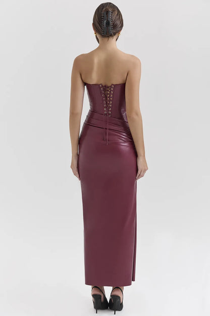 Juliana Cabernet Vegan Leather Midi Dress