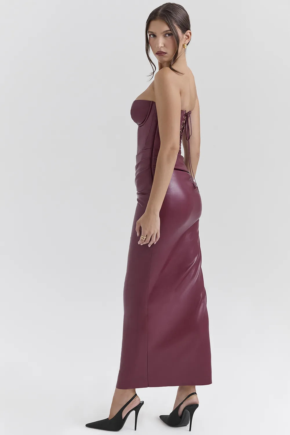 Juliana Cabernet Vegan Leather Midi Dress