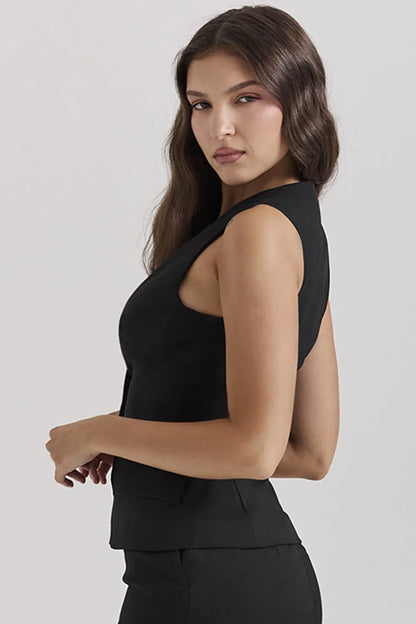 Juliet Black Sleeveless Tuxedo Top
