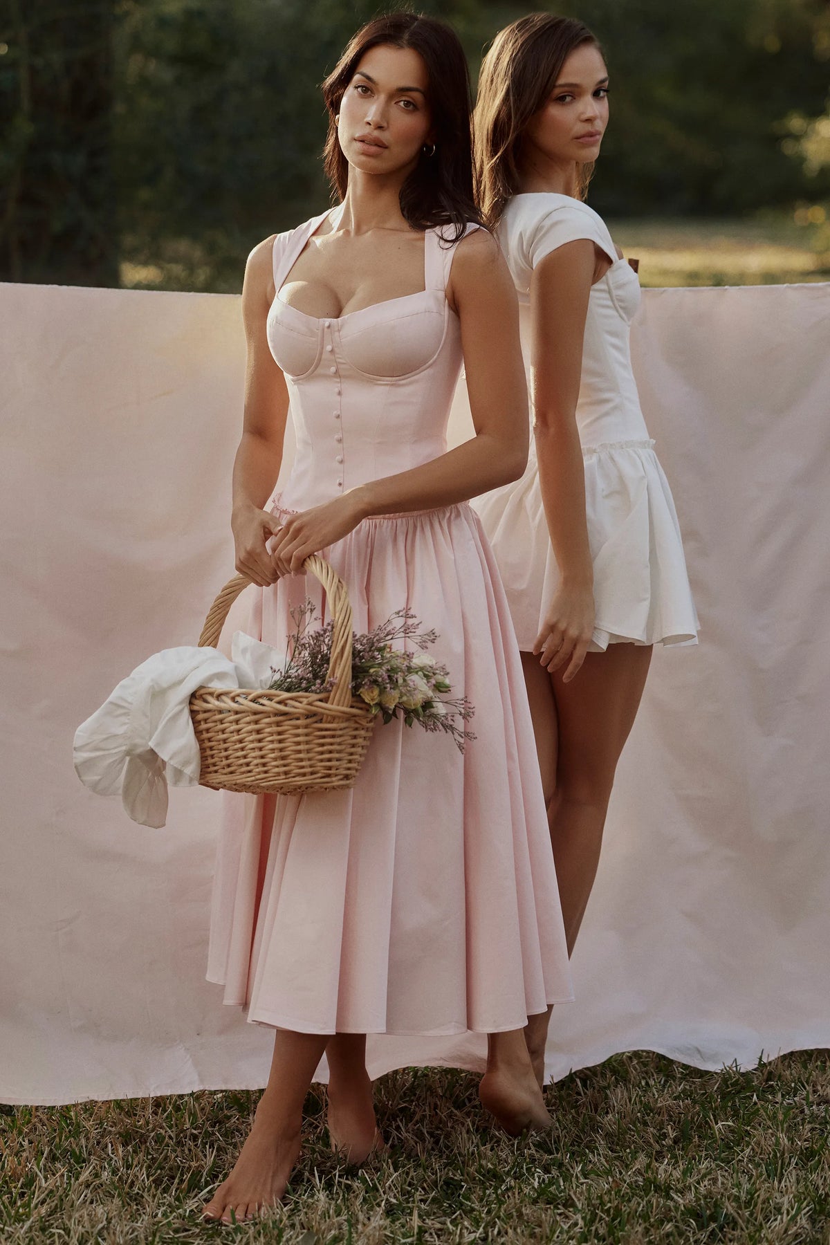 Kaia Pink Cotton Cap Sleeve Midi Dress