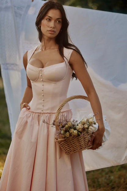 Kaia Pink Cotton Cap Sleeve Midi Dress