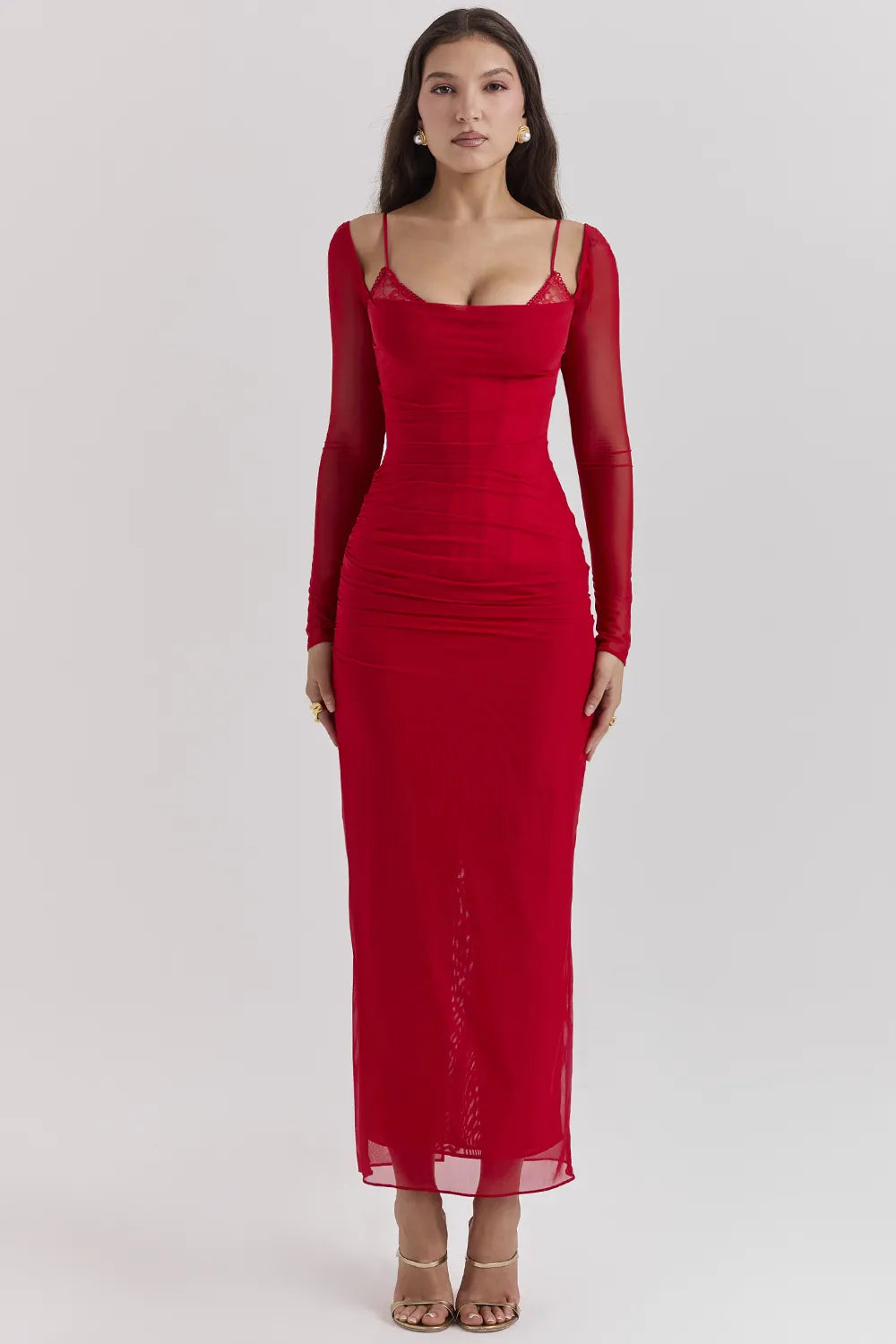 Katarina Scarlet Long Sleeve Maxi Dress