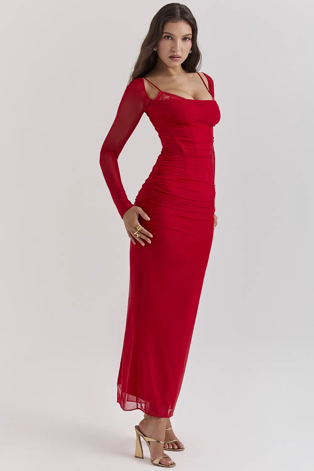 Katarina Scarlet Long Sleeve Maxi Dress