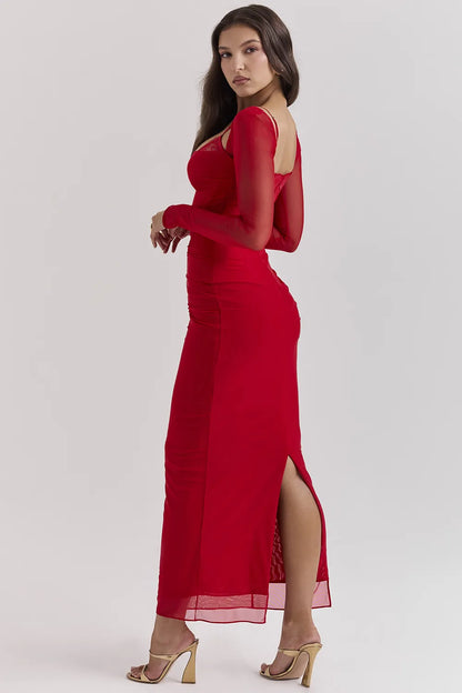 Katarina Scarlet Long Sleeve Maxi Dress