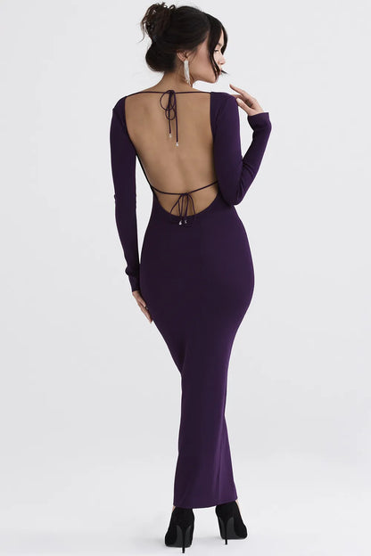 Keana Grape Ribbed Knit Maxi Dress