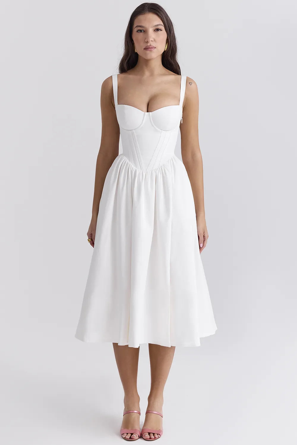 Kelly White Corset Midi Sundress