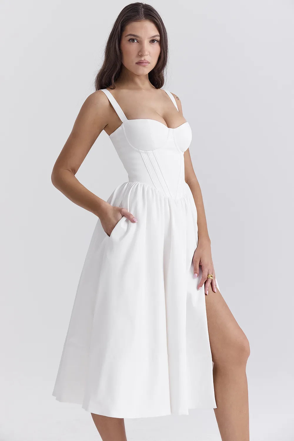 Kelly White Corset Midi Sundress