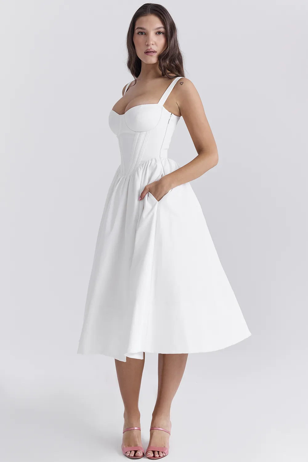 Kelly White Corset Midi Sundress