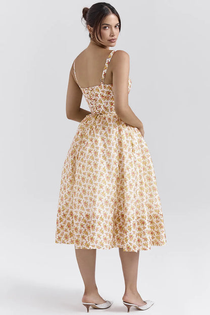 Kelly Royal Rose Print Corset Midi Sundress