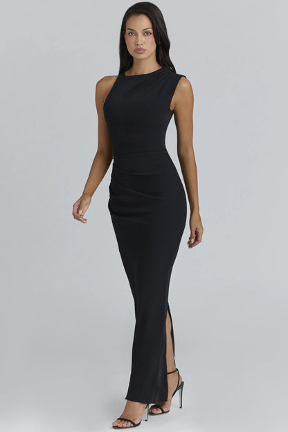 Keoni Black Asymmetric Draped Maxi Dress
