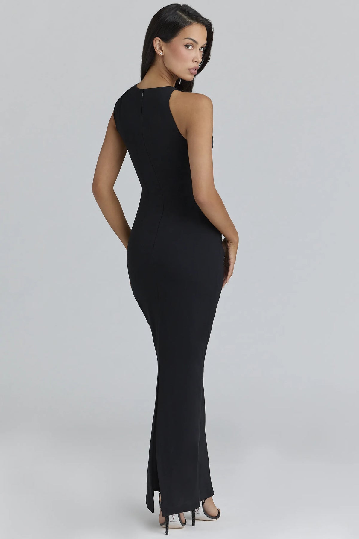 Keoni Black Asymmetric Draped Maxi Dress