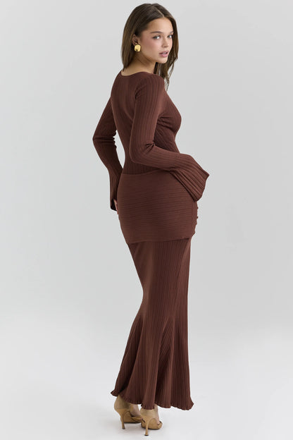 Khrysta Chocolate Brown Draped Maxi Dress