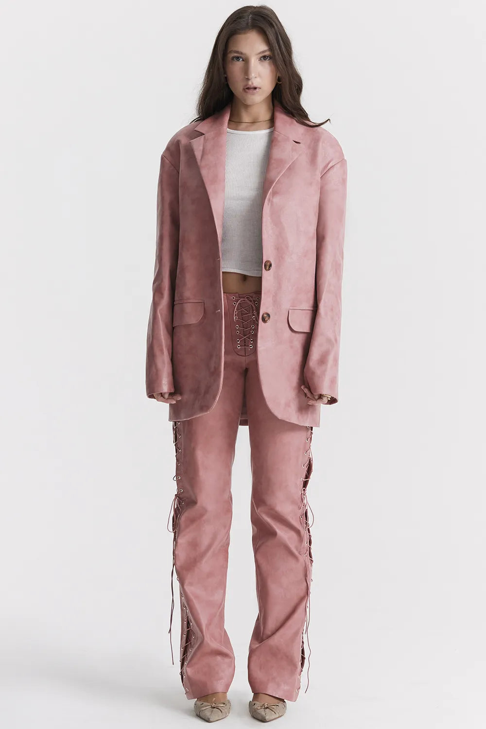 Kiera Warm Pink Vegan Leather Oversized Blazer