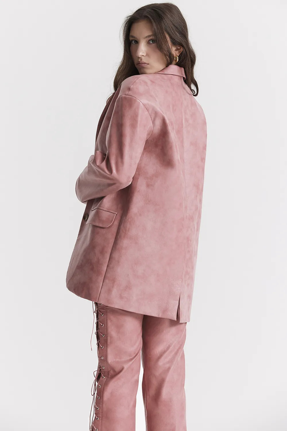 Kiera Warm Pink Vegan Leather Oversized Blazer