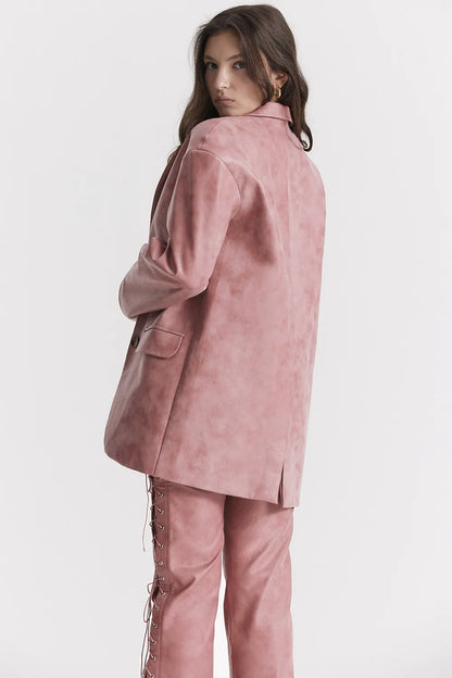 Kiera Warm Pink Vegan Leather Oversized Blazer