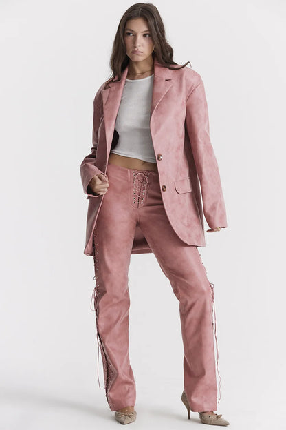 Kiera Warm Pink Vegan Leather Oversized Blazer
