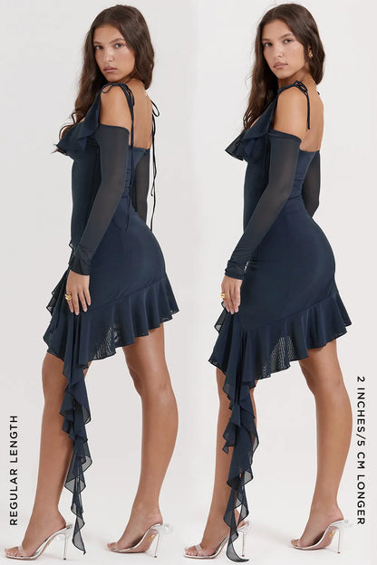 Kiki French Navy Ruffle Mini Dress