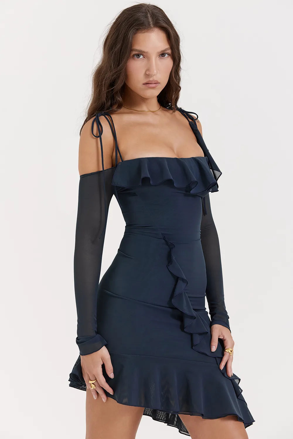 Kiki French Navy Ruffle Mini Dress