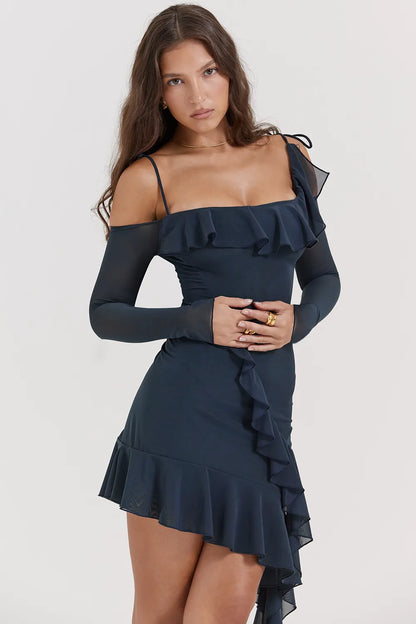 Kiki French Navy Ruffle Mini Dress