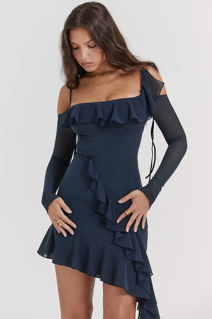 Kiki French Navy Ruffle Mini Dress
