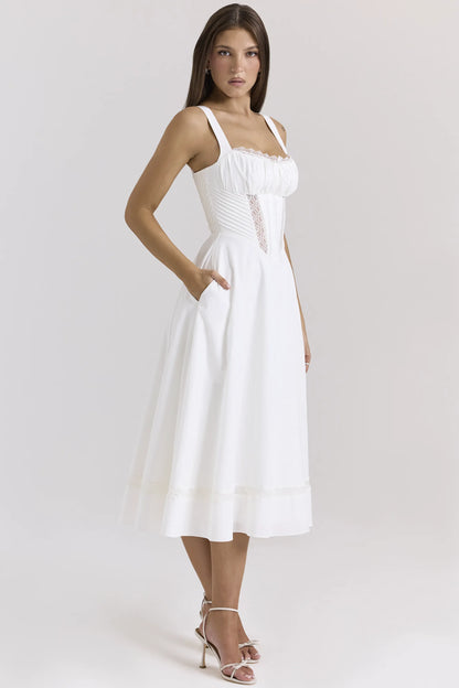 Kim White Cotton Midi Sundress