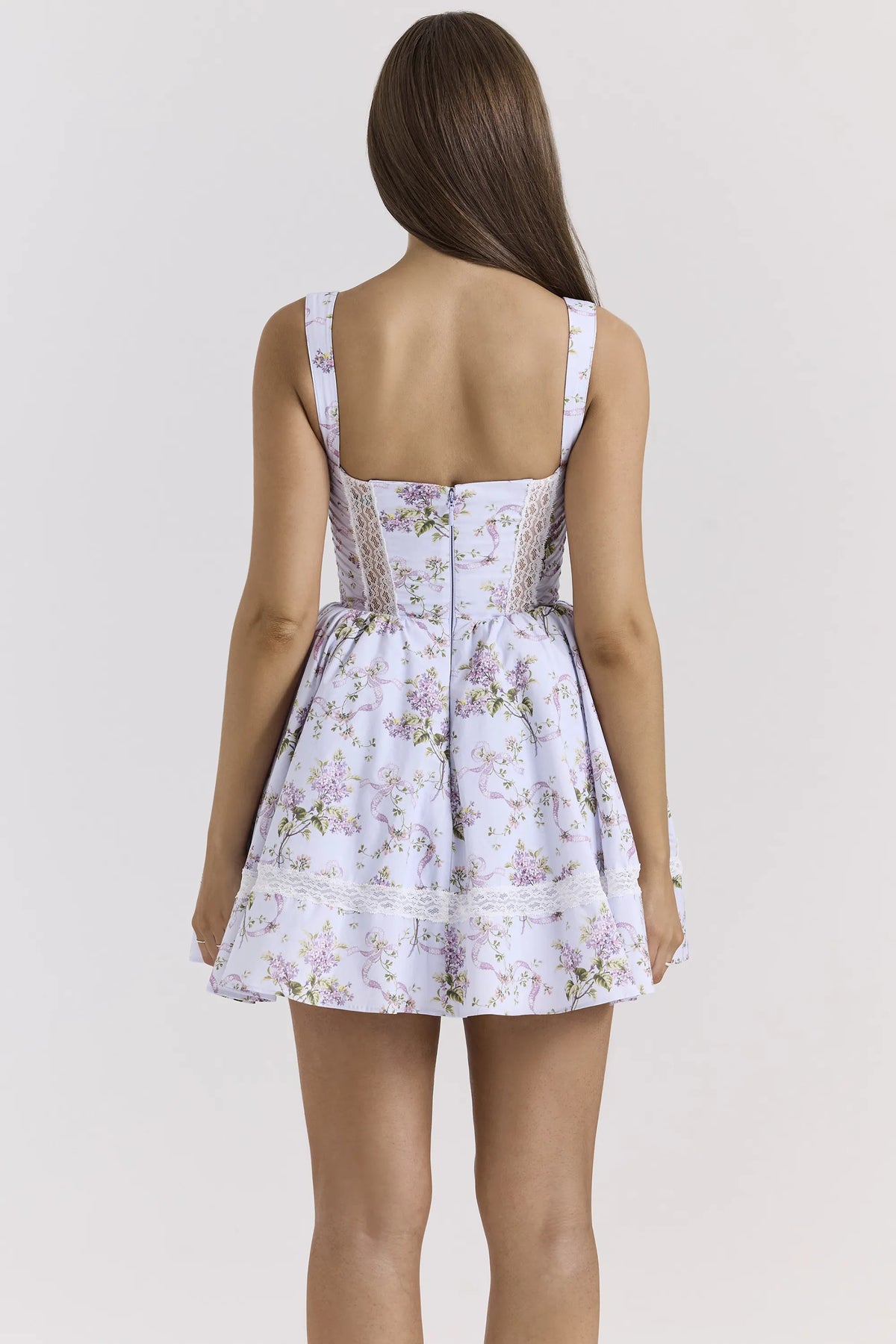 Kimmie Lilac Ribbon Print Cotton Mini Dress