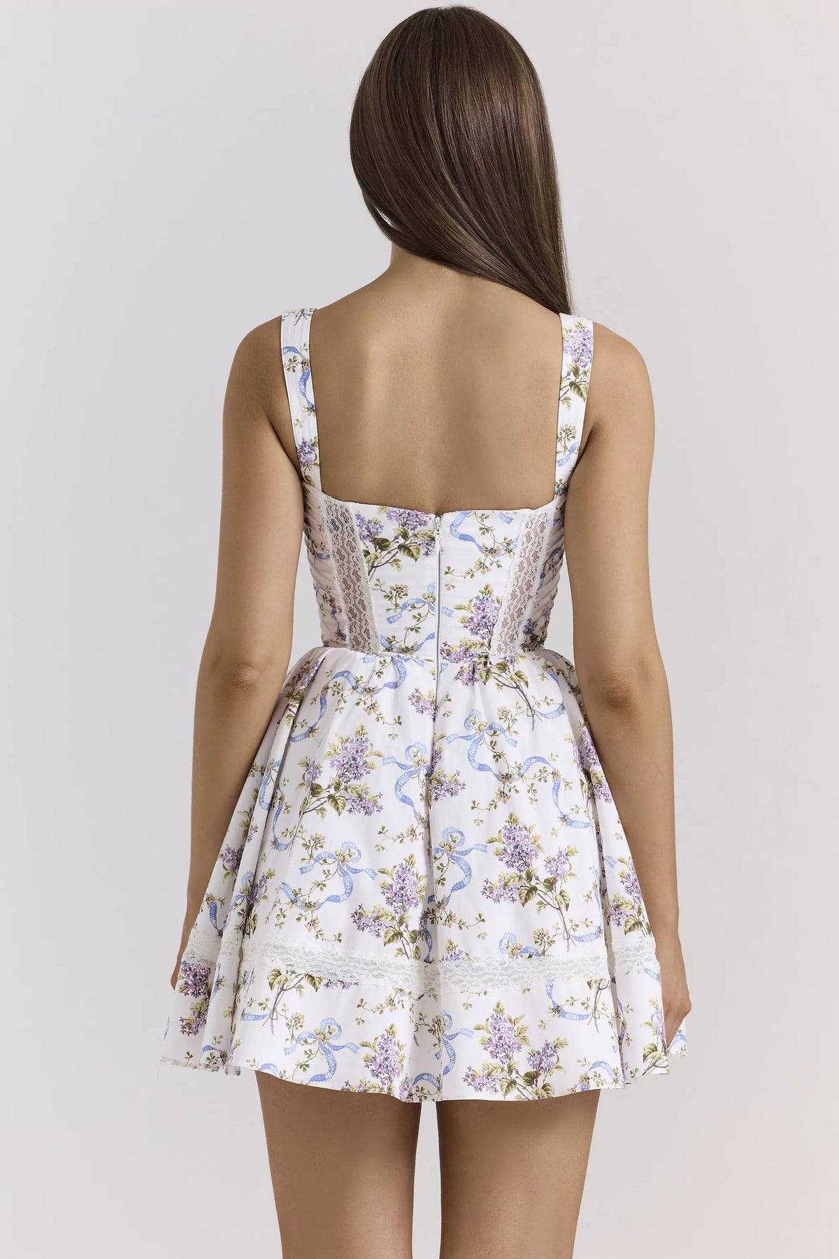 Kimmie White Floral Ribbon Print Cotton Mini Dress