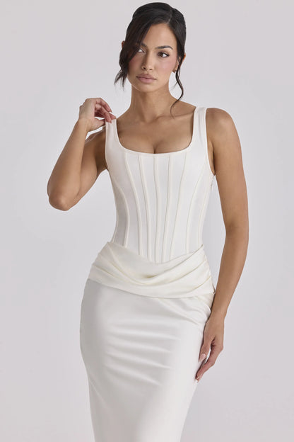 Kira Ivory Satin Gathered Maxi Dress