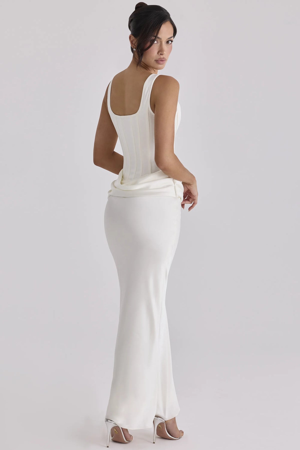 Kira Ivory Satin Gathered Maxi Dress