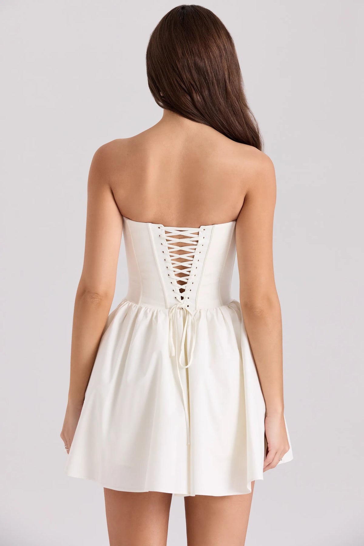 Kristiana Ivory Cotton Strapless Corset Mini Dress